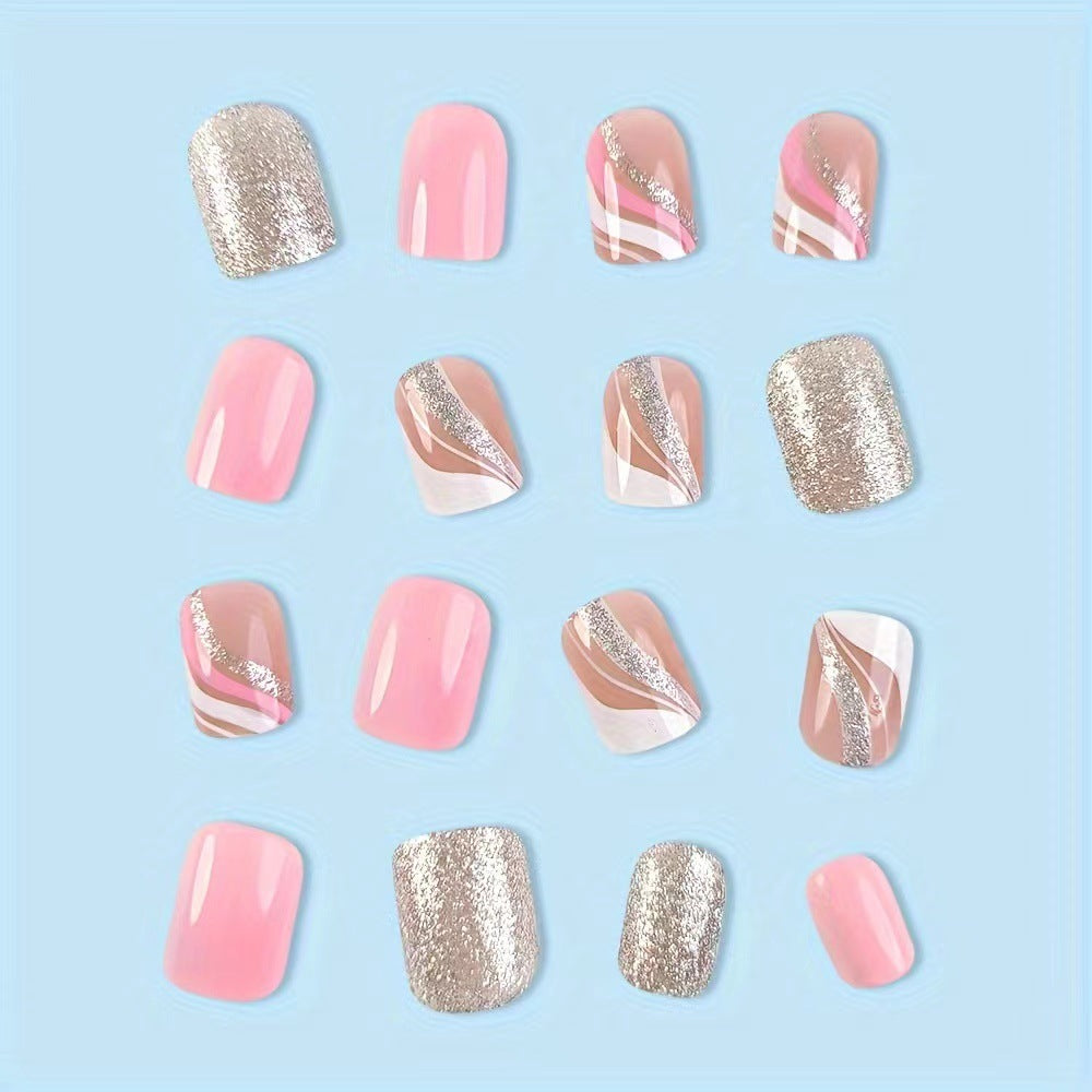 Pink Moonlight Nails with Shimmering Pink and White Stripes