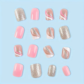 Pink Moonlight Nails with Shimmering Pink and White Stripes