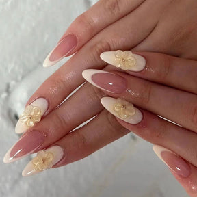 Spring Summer Fresh Peach Blossom French Nails, Removable