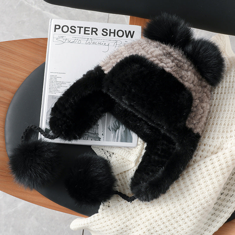 Cute Mink Fur Ear Flap Hat - Warm & Stylish Winter Hat