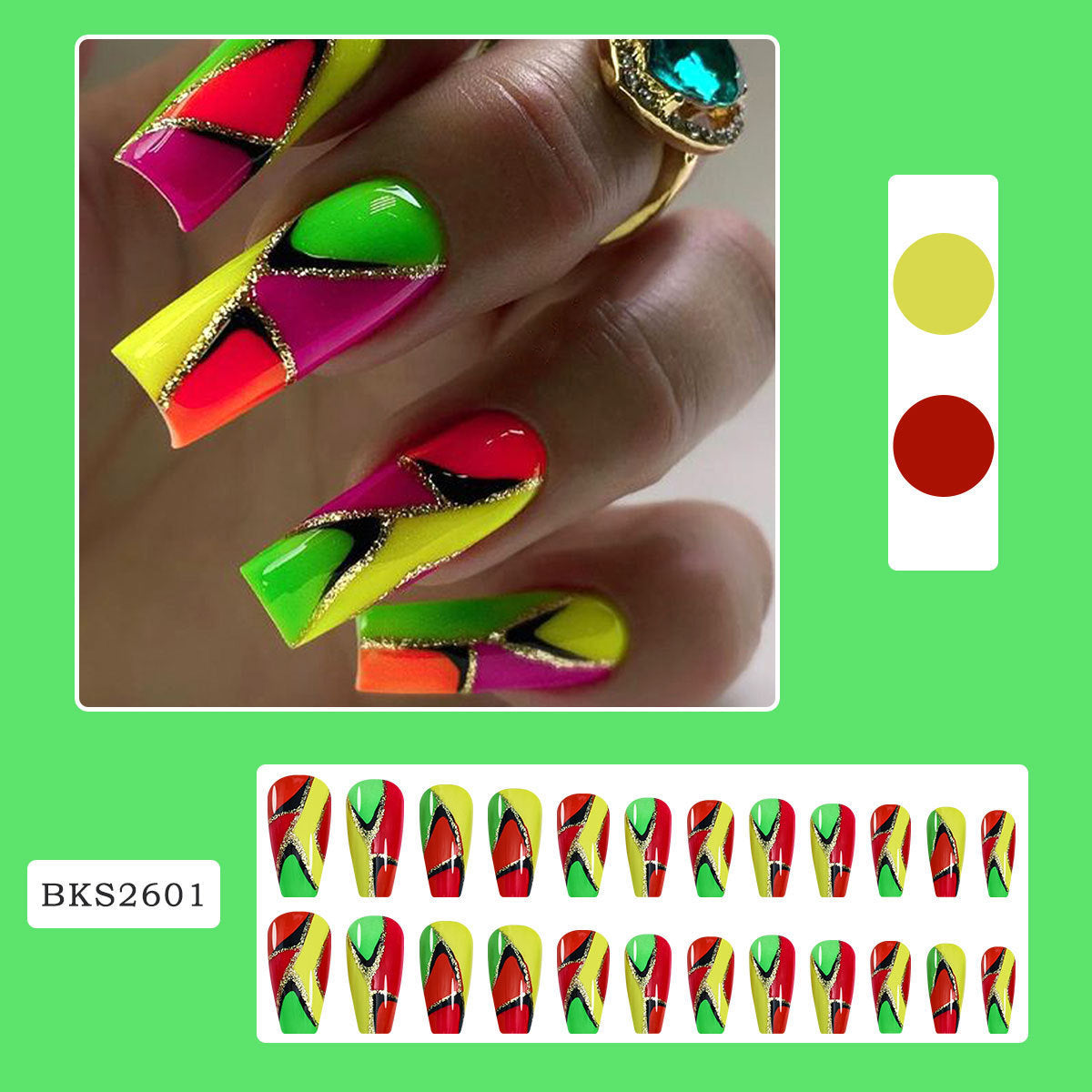 24-Piece Mid-Length Rainbow Clash Nail Tips