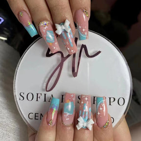 Cute Summer Ice Cream Nails, Sweet Bow and Rhinestone