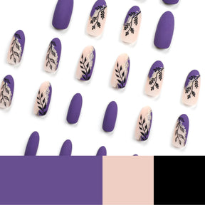 Simple solid color purple wearing nail piece, gold glitter nail piece, green leafy plant nail piece, nail piece wholesale