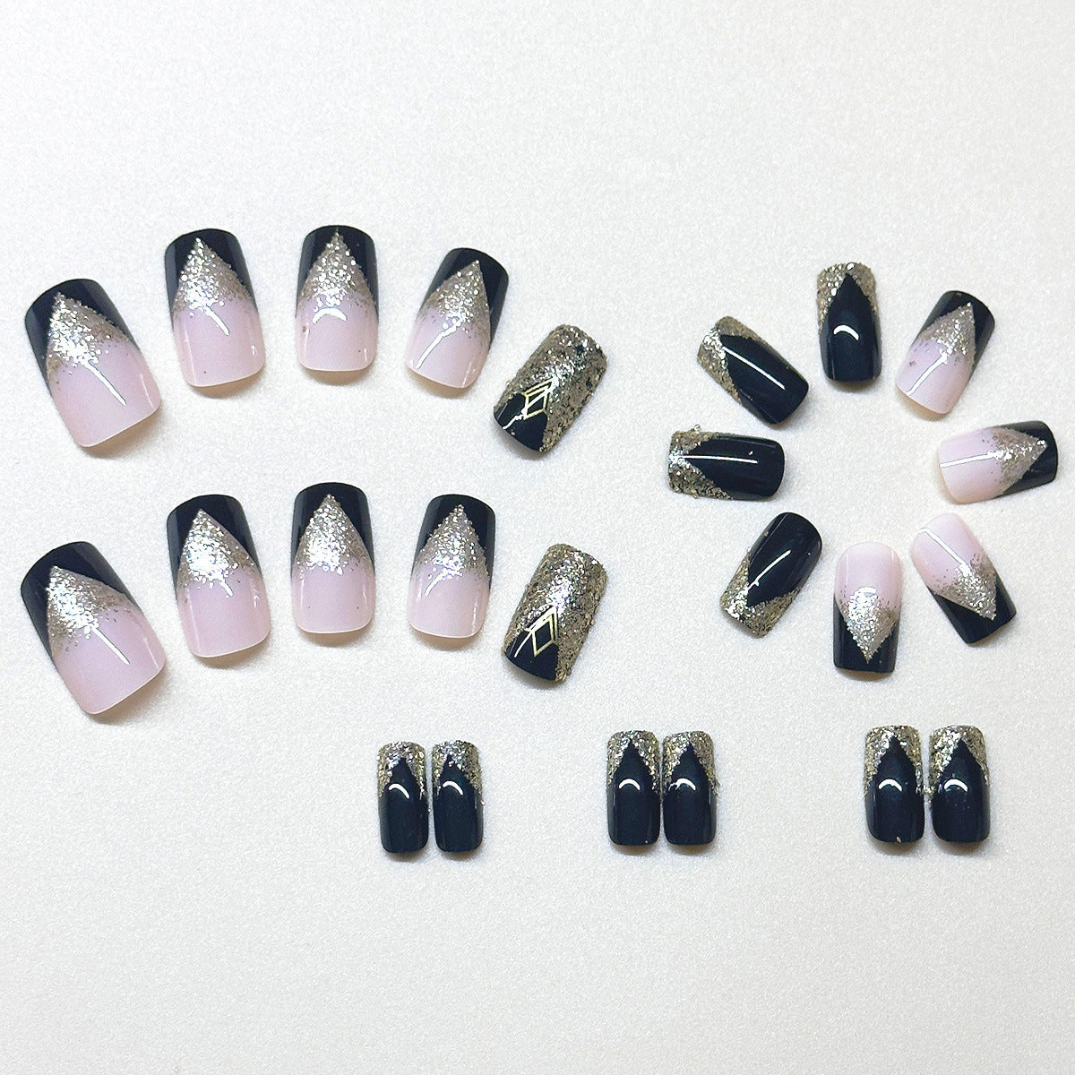 Classic Black Gold Cool Mid-Length Square Nails