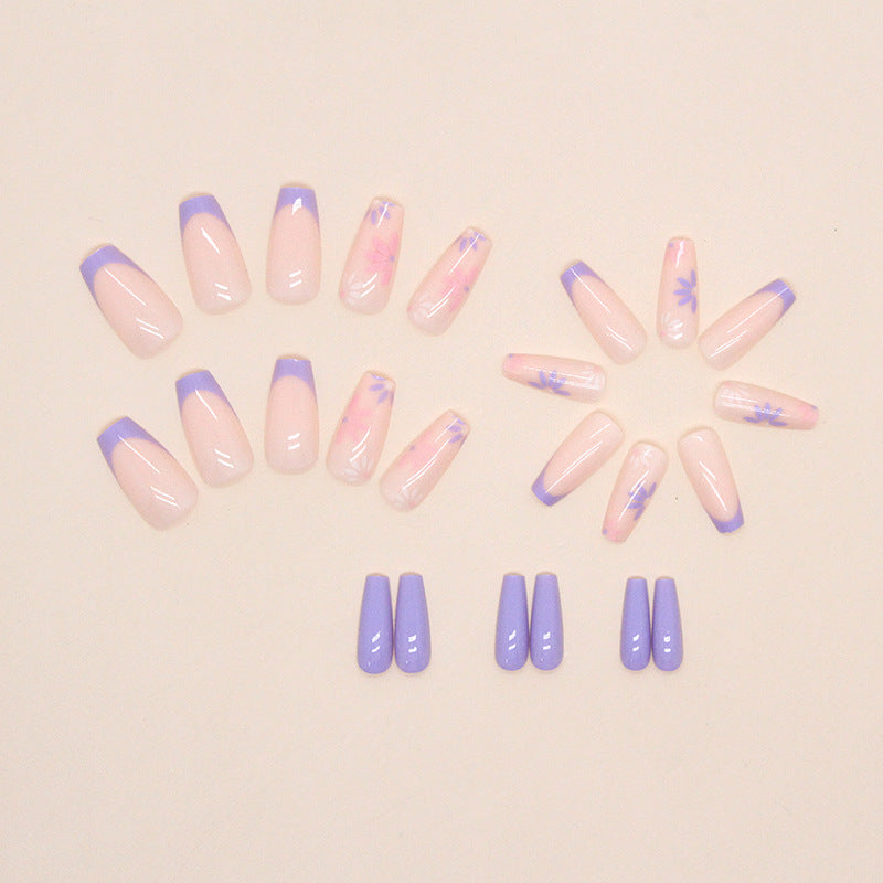 Chic Lavender French Flower Nails, Sweet and Stylish