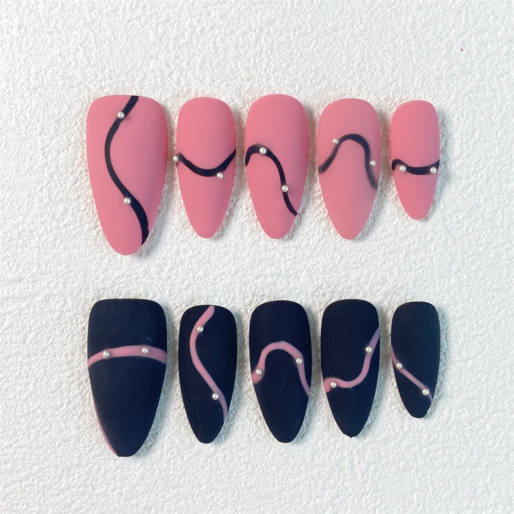 Chic Handmade Matte Hand-Painted Ribbon Fall Nails, Trendy and Versatile Nail Patches