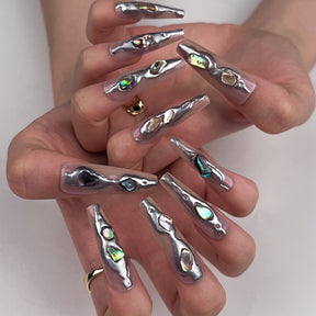 3D Mirror Powder Crystal Nails, Y2K Glamour