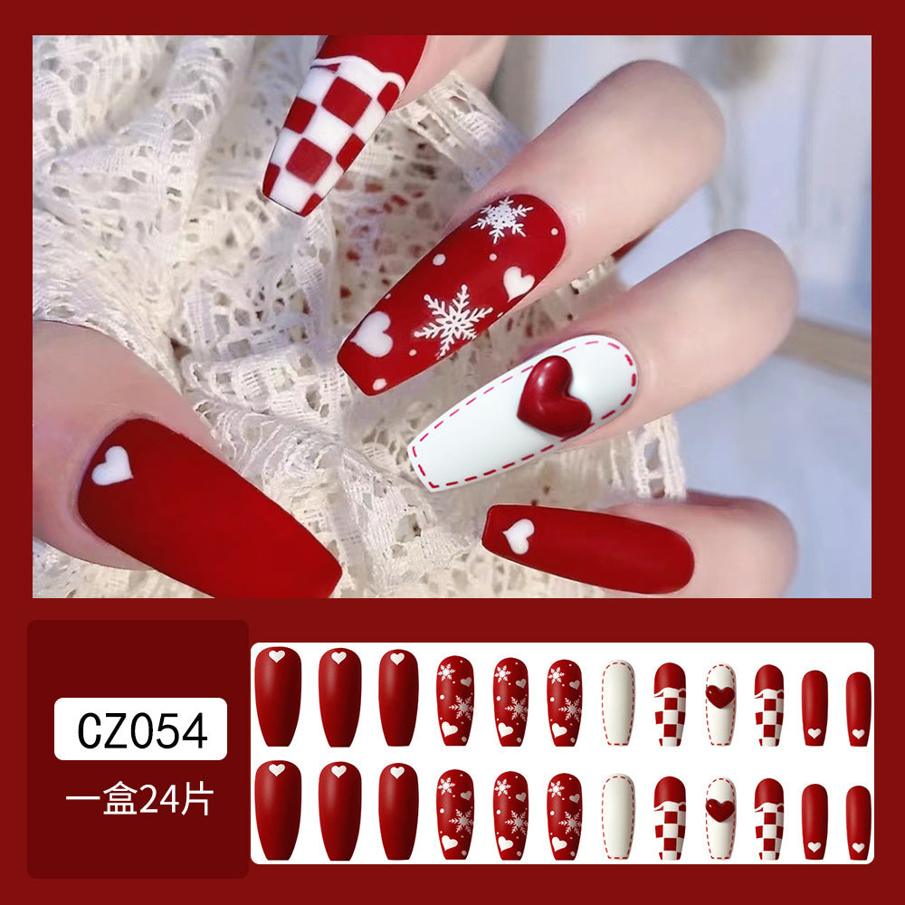 Christmas Red White Snowflake Heart Removable False Nails