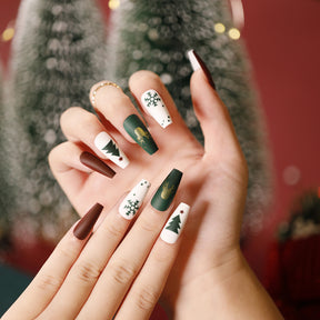 Christmas Press-On Fall Nails Set with Nail Tips