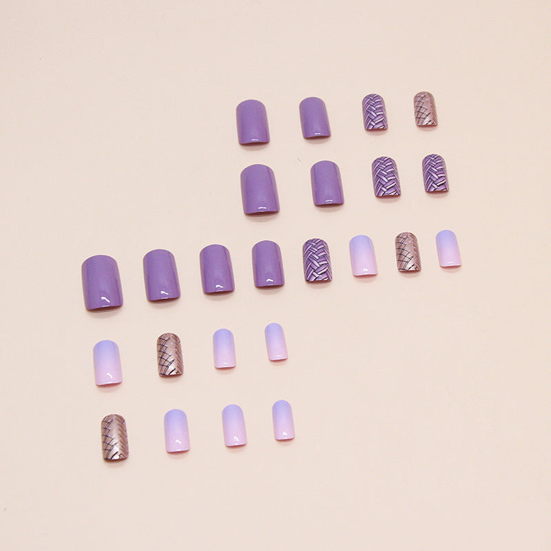 Shiny Aurora Silver Purple Nails Sweet Cool 24-Piece Set