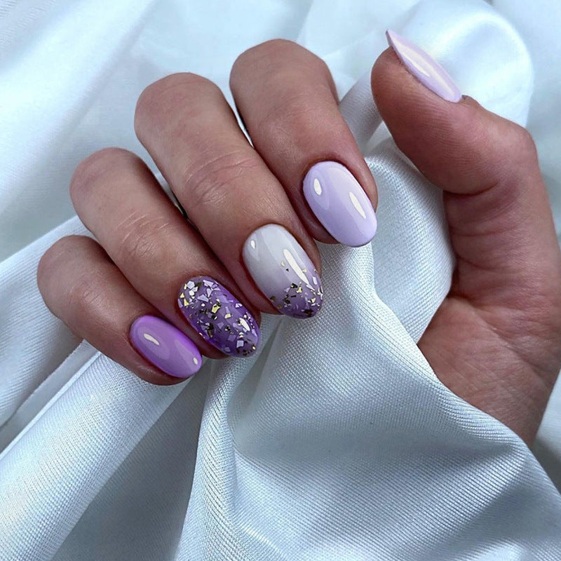 Oval Round Nails Ins-Style Sweet Lilac Pearl Gradient French