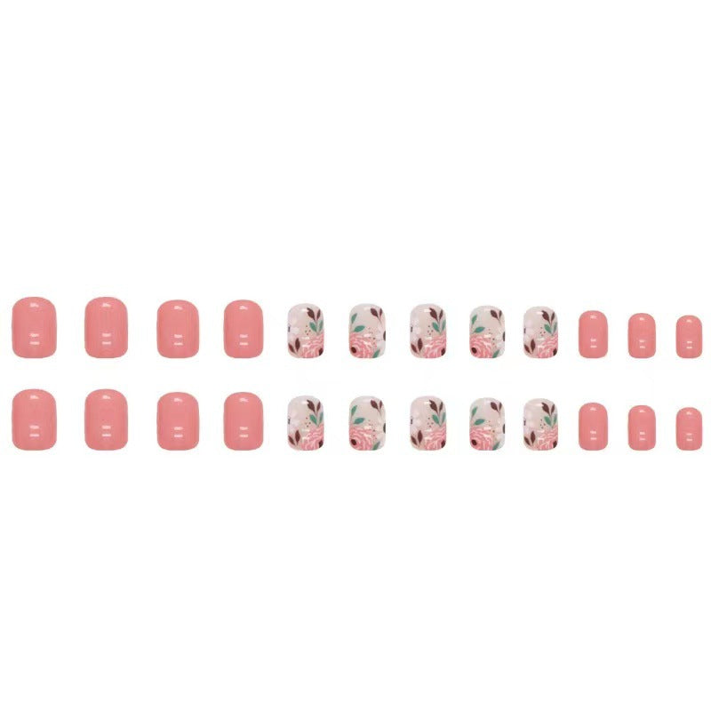 24-Piece Short Vintage Floral Pink  Nails