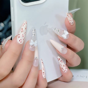 Chic Handmade Butterfly Bow Fall Nails, Love Heart White Enhancing Nail Patches