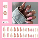 Pink Leopard Almond Nails Sweet Spicy Girl Euro Ins Style Wearable Fake Nails