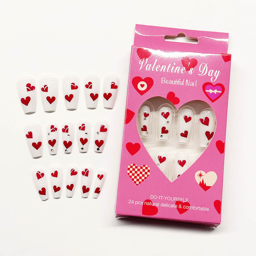 Valentine's Day Heart Mid-Length Removable Nails, Sparkly & Romantic