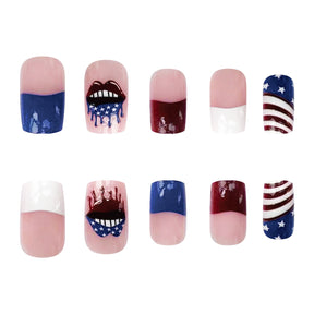 4th of July Red White Blue French Lips Flag Nails