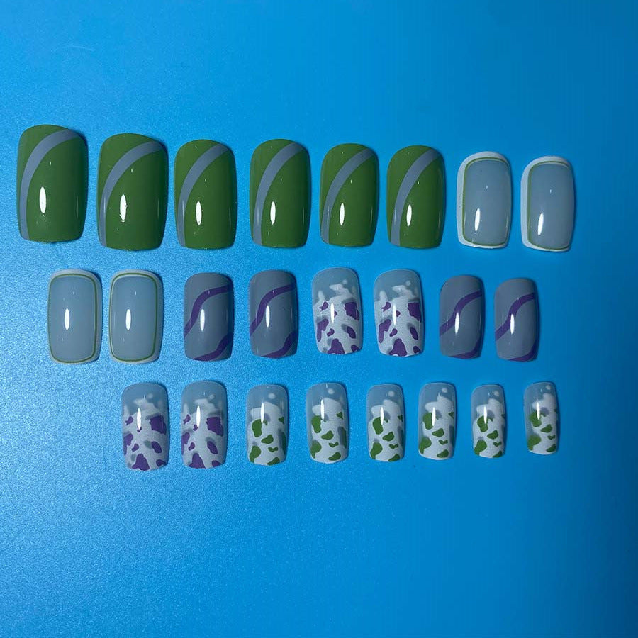 Trendy White, Green, and Gray Spot & Stripe Nail Wraps for Fall Nails