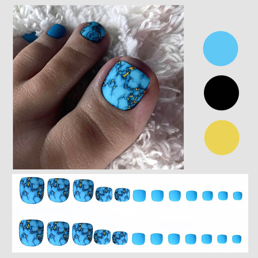 Blue Gold Foil Line Classic Fashion Nails