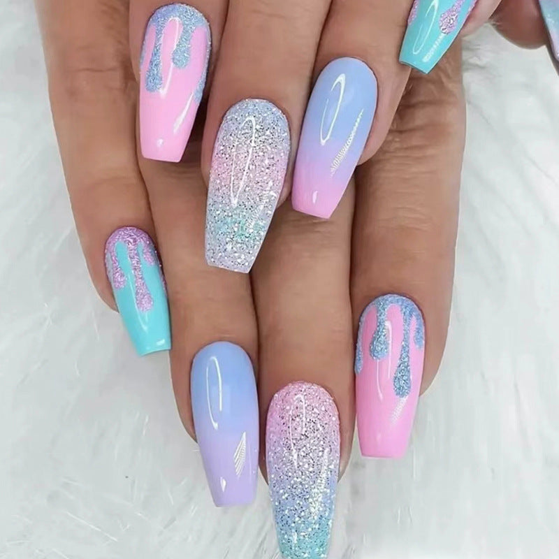 Sparkling Macaron Gradient Cute Fall Nails - Removable Nail Tips