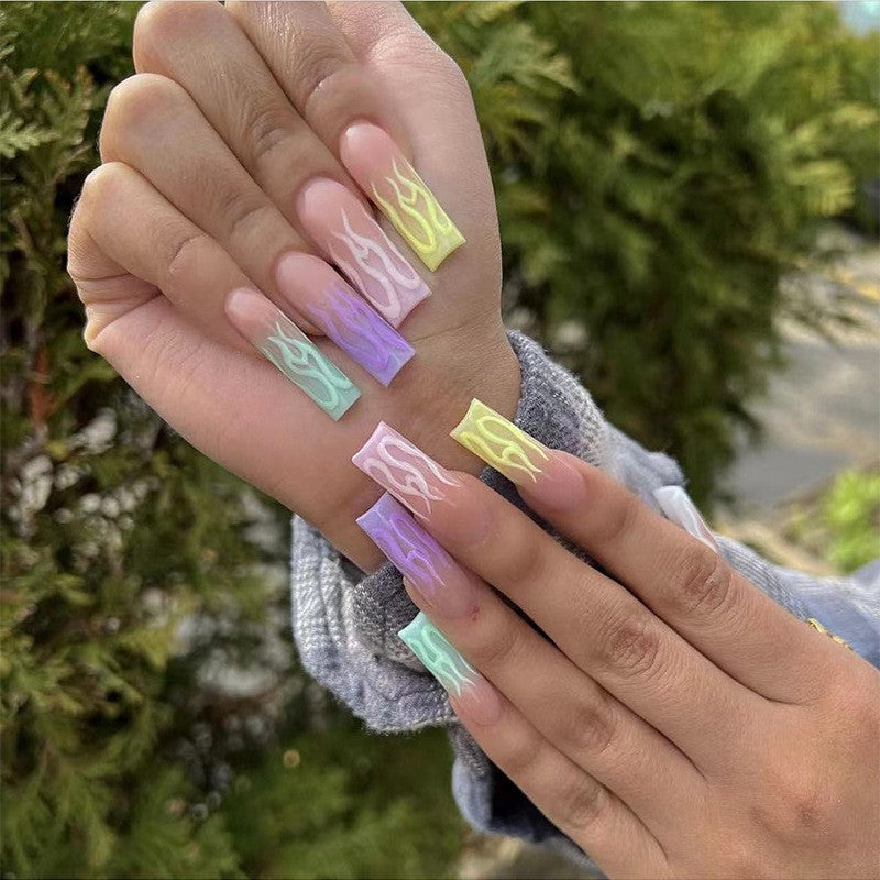 Rainbow Flame French Nails - Long (Wholesale)