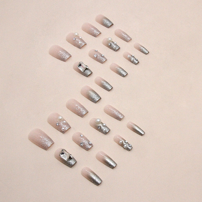 Short Square Ballet Nails - Diamond Pearl Flash French Tips