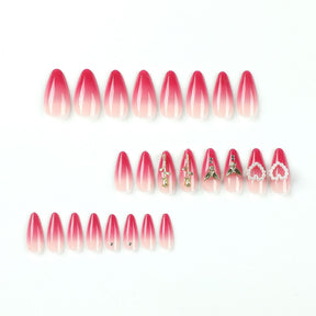 Red Gradient Gold 3D Rose and Pearl Nails - Removable (24-Piece Wholesale)