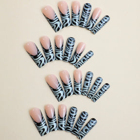 Removable Long Square Zebra Striped French Nail Tips