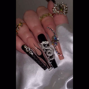 24-Piece Dragon Sparkle Long Nails, Dark Glam