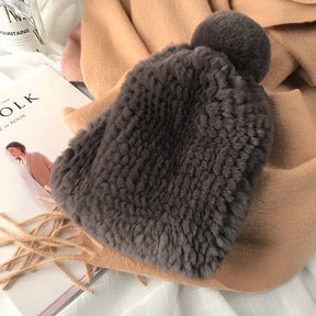 Winter Real Rabbit Fur Hat with Ear Flaps