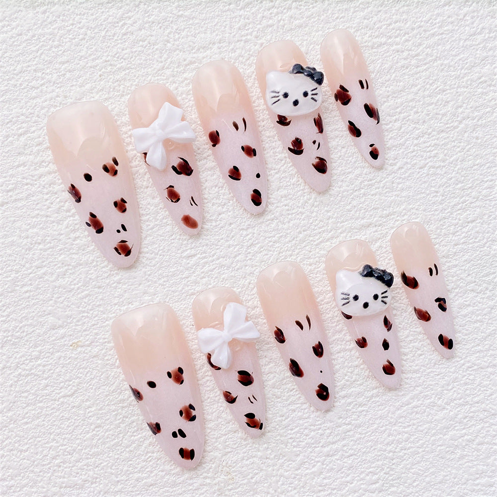 Chic Handmade KITT Cat Bow Fall Nails, Trendy and Versatile Student-Friendly Nail Patches