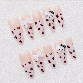 Chic Handmade KITT Cat Bow Fall Nails, Trendy and Versatile Student-Friendly Nail Patches