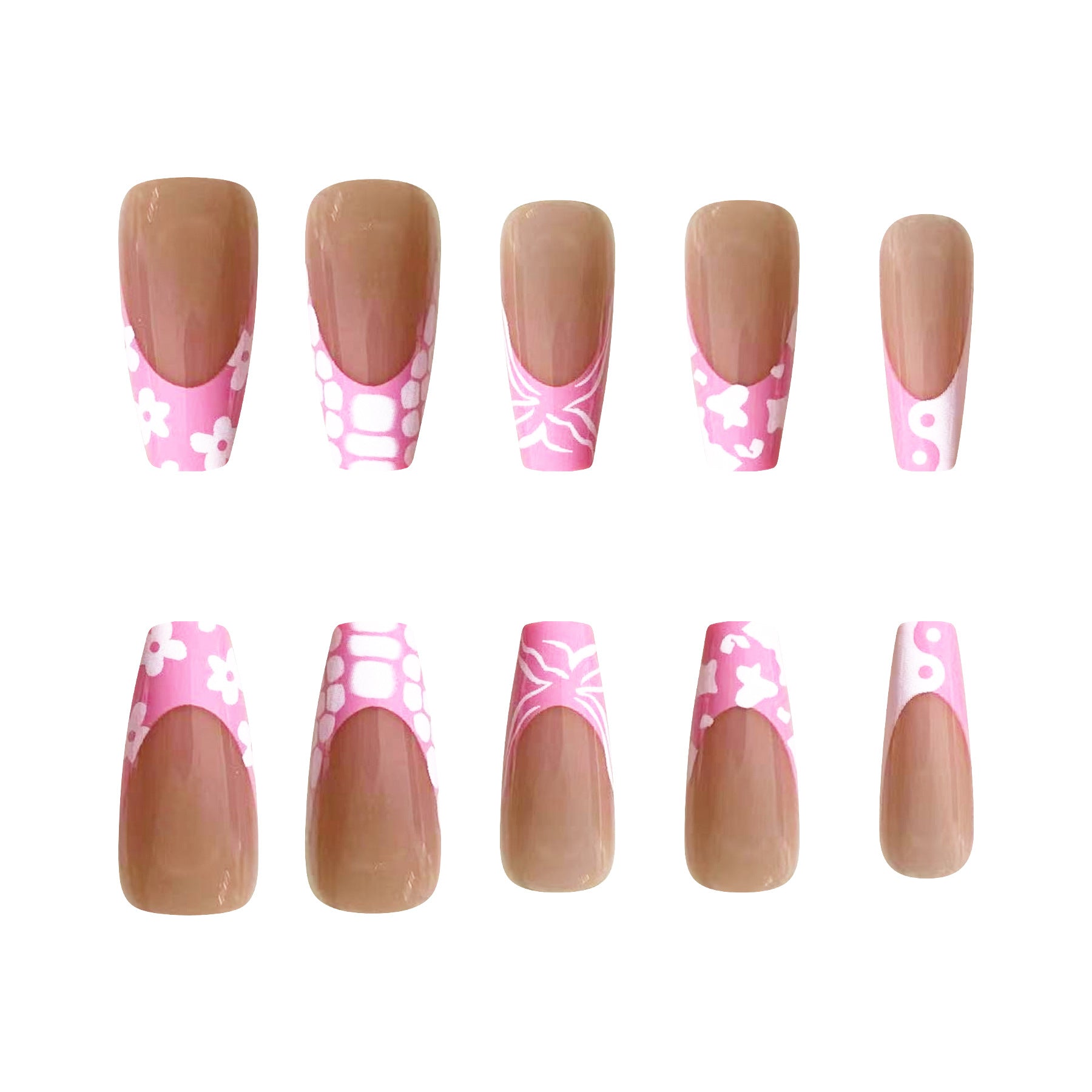 Pink Edge French Mid-T Fashion Crocodile Cow Print Yin Yang Nails