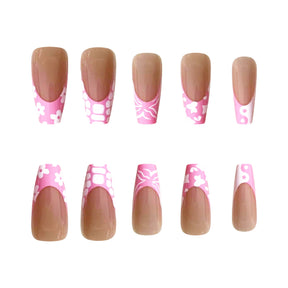 Pink Edge French Mid-T Fashion Crocodile Cow Print Yin Yang Nails