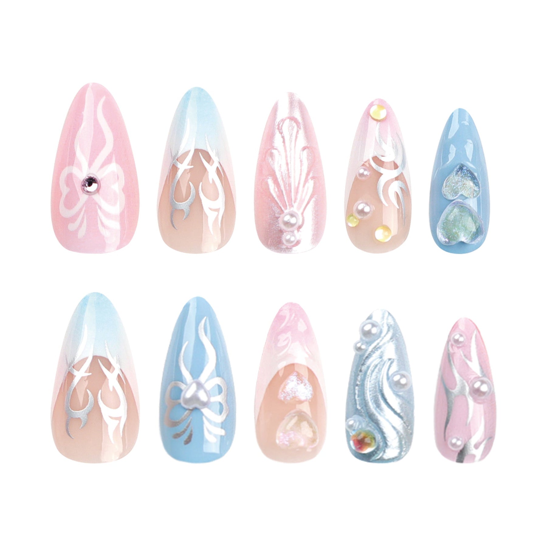 3D Heart Bow Pink Removable Nail Tips