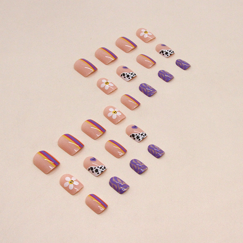 Summer Short Adorable Multicolor Striped Nails Smile Sunflower Cow Spots