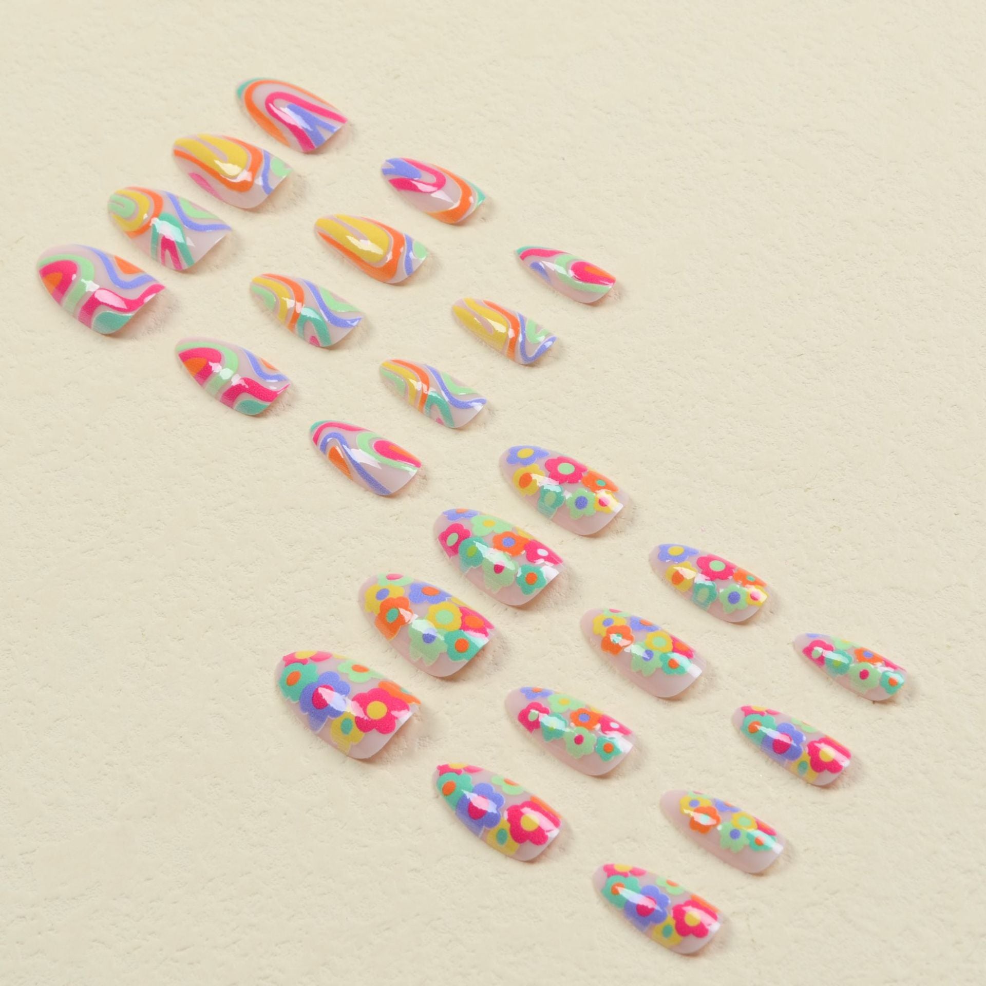 Rainbow Stripe and Flower Nail Wraps for Fall Nails