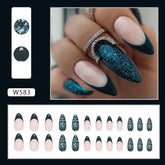 Almond Shape Emerald French Fall Nails - Shiny and Chic