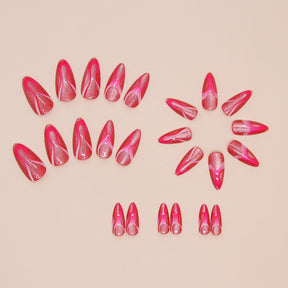 Removable Fake Nails Rose Red Wave Design 24-Piece