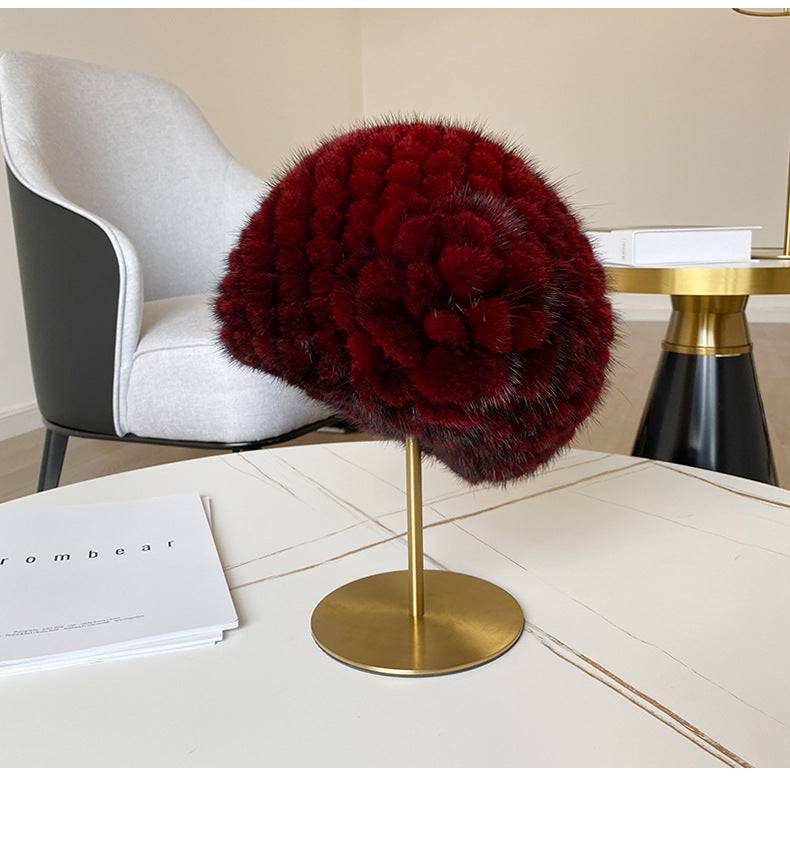 Warm Mink Fur Ear Flap Beret - Stylish Winter Hat