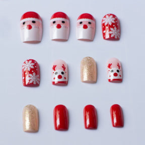 Christmas Cartoon Reindeer and Santa White Snowflake Fall Nails - Removable Nail Tips