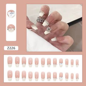 Translucent Pink Heart Diamond 3D Removable Nail Tips