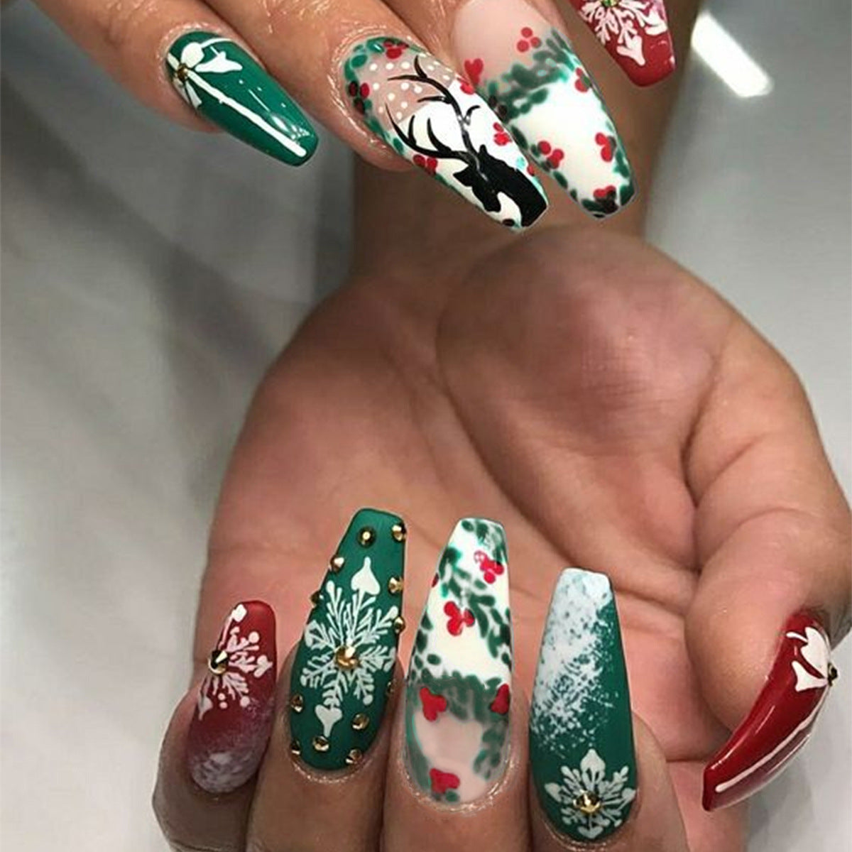 Reindeer Snowflake Christmas Nail Tips