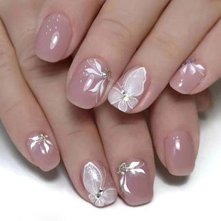 Charming Purple Gradient Nail Wraps with Crystal Butterflies and Peony, Ballet Style