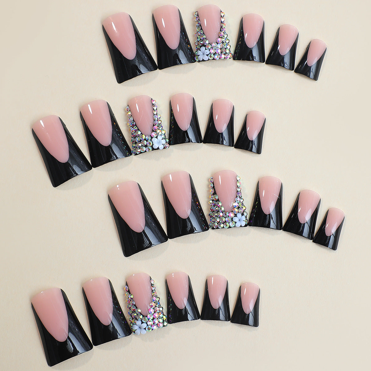 Popular Duckbill Shape Black French Tip Nails