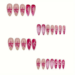 3D Deep Red Flower Pink Gradient Press-On Nails