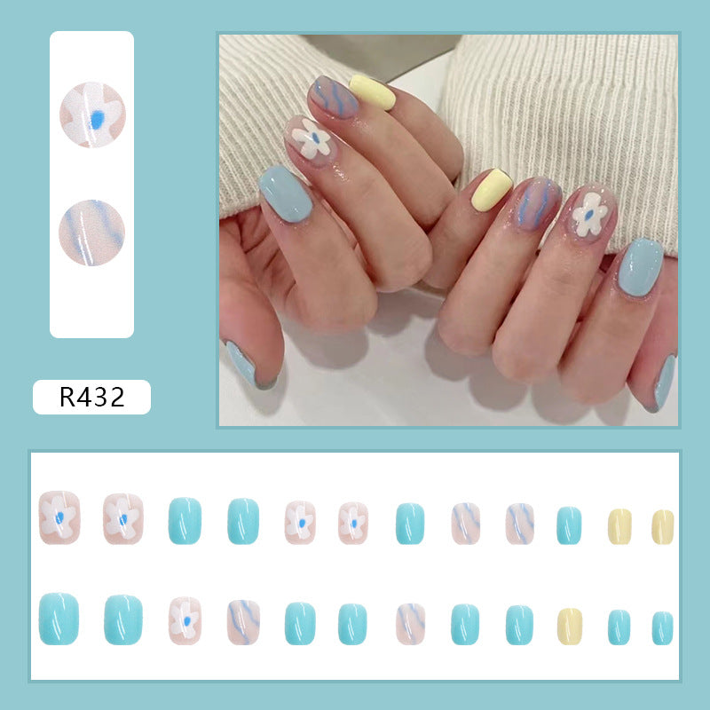 Solid Color Seamless Wearable Nails - Salt Flower Design, Thin and Short