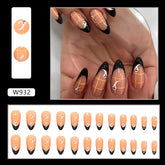 Black French Round Almond Plaid Ghost Nail Stickers