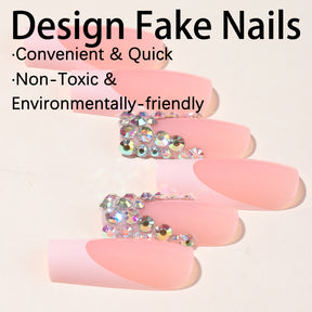 Trendy French Tip Crystal Long Nails