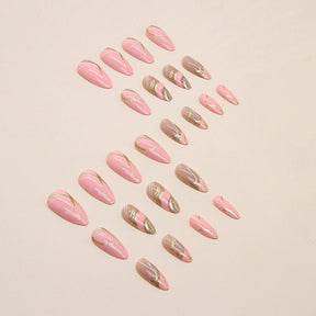 Barbie Pink Ripple Almond Nails, Shiny, Ins Style, Fashionable