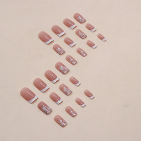 24-Piece White French Tree Silhouette Nails, Minimalist and Chic